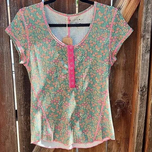 New Natural Life Floral Waffle Top, NWT, Sz Large - Picture 2 of 9